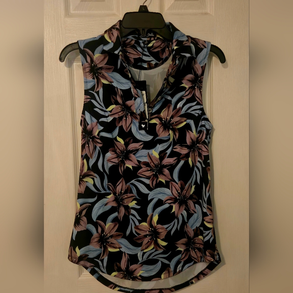 Bad Birdie Floral Sleeveless Performance Blouse - Size S